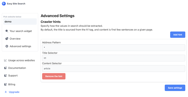 Indexing hints