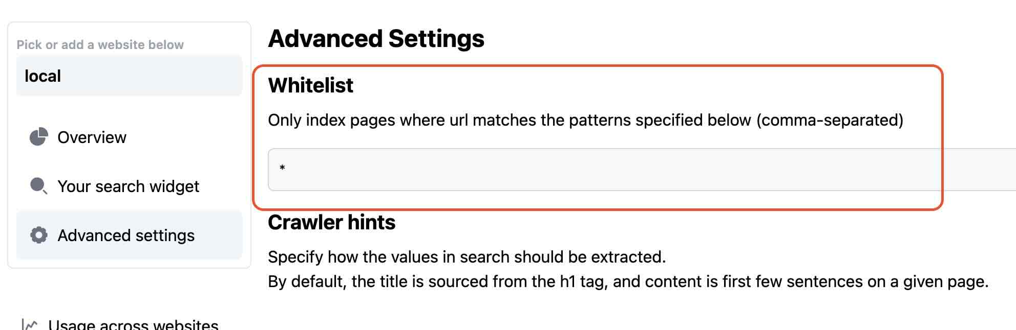 Whitelist setting